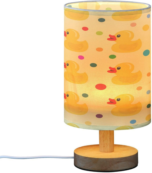 Cute Yellow Rubber Table Lamp, Bedside Nightstand Lamp for Bedroom, Small Desk Lamp with Wood Base and Fabric Shade, Modern Lamp for Living Room Dorm Office Nursery
