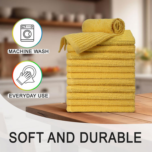 Bar Mop Towels - 16x19 Inches - Pack of 12 - Lemon Yellow - Cotton Dish Cloths & Cleaning Towels for Kitchen, Bar, Restaurant, Household Use β Absorbent, Durable, Reusable