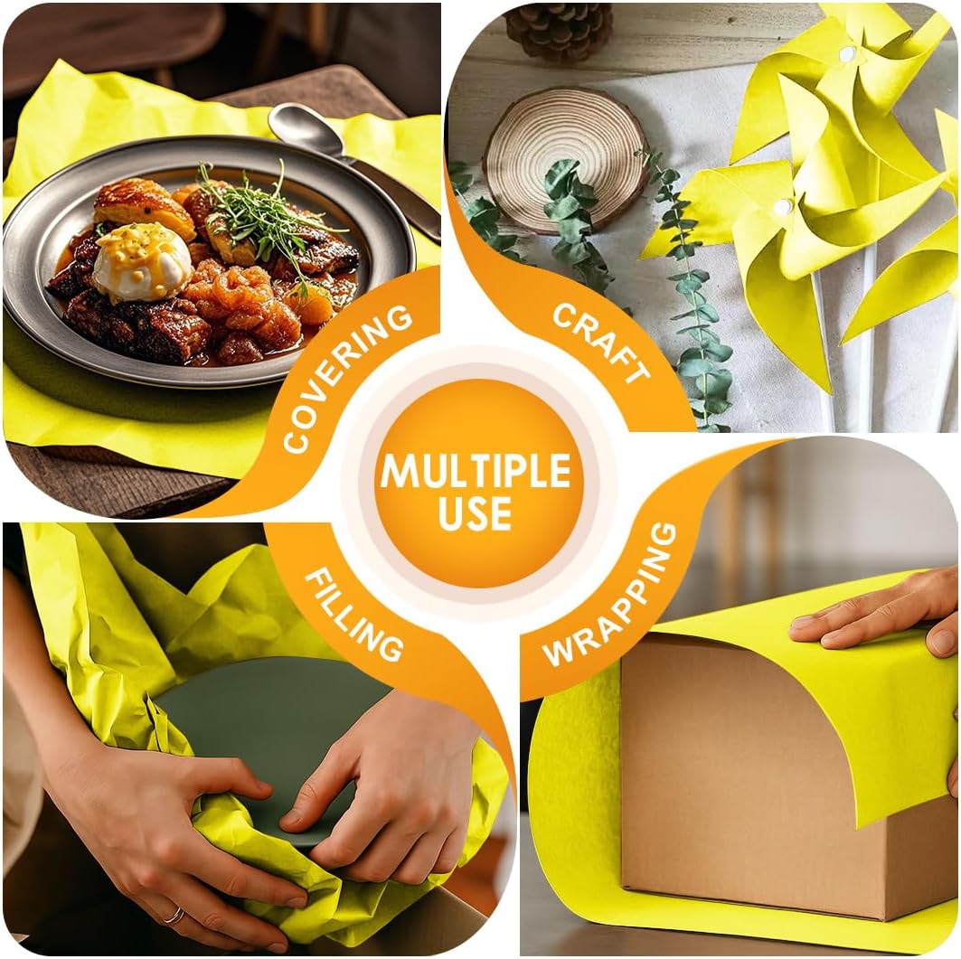 Lemon Yellow Kraft Paper Roll 17.5" x 760" (63') for Gift Wrapping Bouquet Flower Art Painting Craft Writing Packaging Shipping 80GSM 55LB (Lemon Yellow, 17.5" x 63')