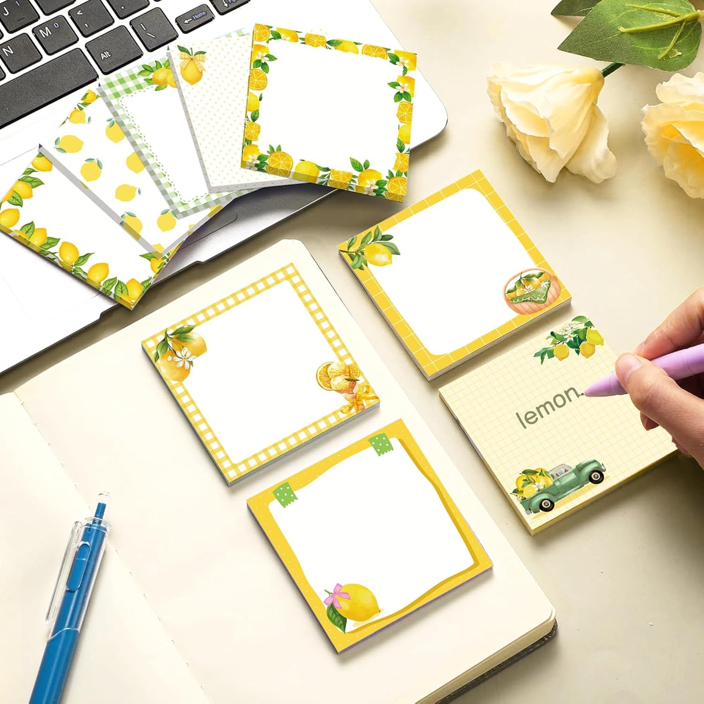 12 Pads Lemon Sticky Notes Set 240 Sheets Yellow Lemon Slice Themed Self Adhesive Memo Pads Fresh Fruit Design Sticky Notepads for Coworkers Gift Office Meeting Note Taking School Classroom, 3x3 Inch