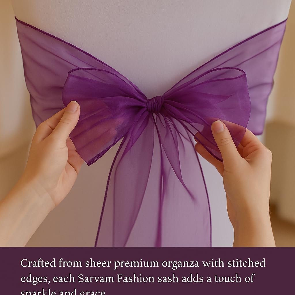 Organza Chair Bow Sash Décor Bows Sashes for Wedding Reception Events Banquets Decoration - (Pack of 25, Yellow)