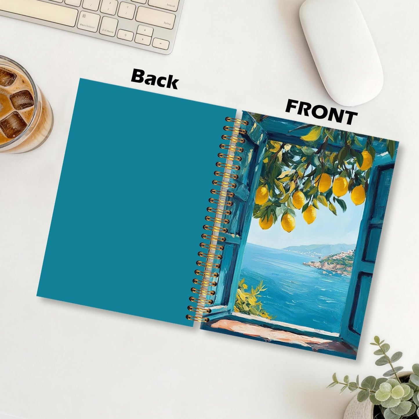 Mediterranean Lemon Spiral Notebook Journal, Coastal Italian Seaside Lemon Hardcover Notebook Journal for School Office Work Supplies 5.5x8.3 Inch