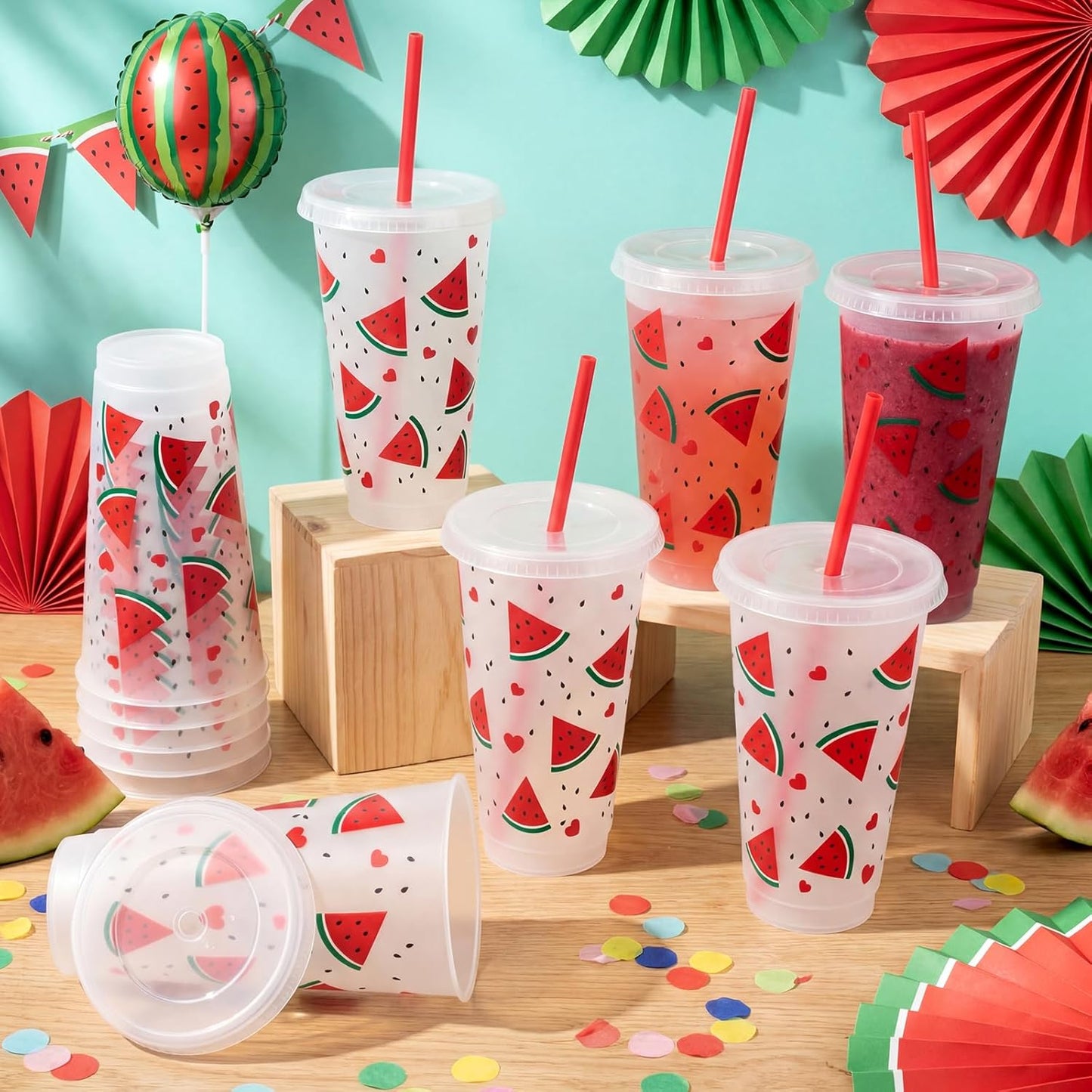 12 Pcs Lemon Plastic Cups for Summer Hawaii Party Supplies 24 oz Reusable Clear Glitter Fruit Cup with Lids and Straws Fresh Drinking Juice Cup for Lemon Party Supplies Decor Wedding Holiday