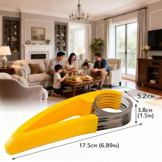 Stainless Steel Banana Slicer, 2 Pack Fruit Vegetable Sausage Cutter, Yellow Handheld Kitchen Tool for Banana, Hot Dog, Strawberry, Cucumber, Dishwasher Safe