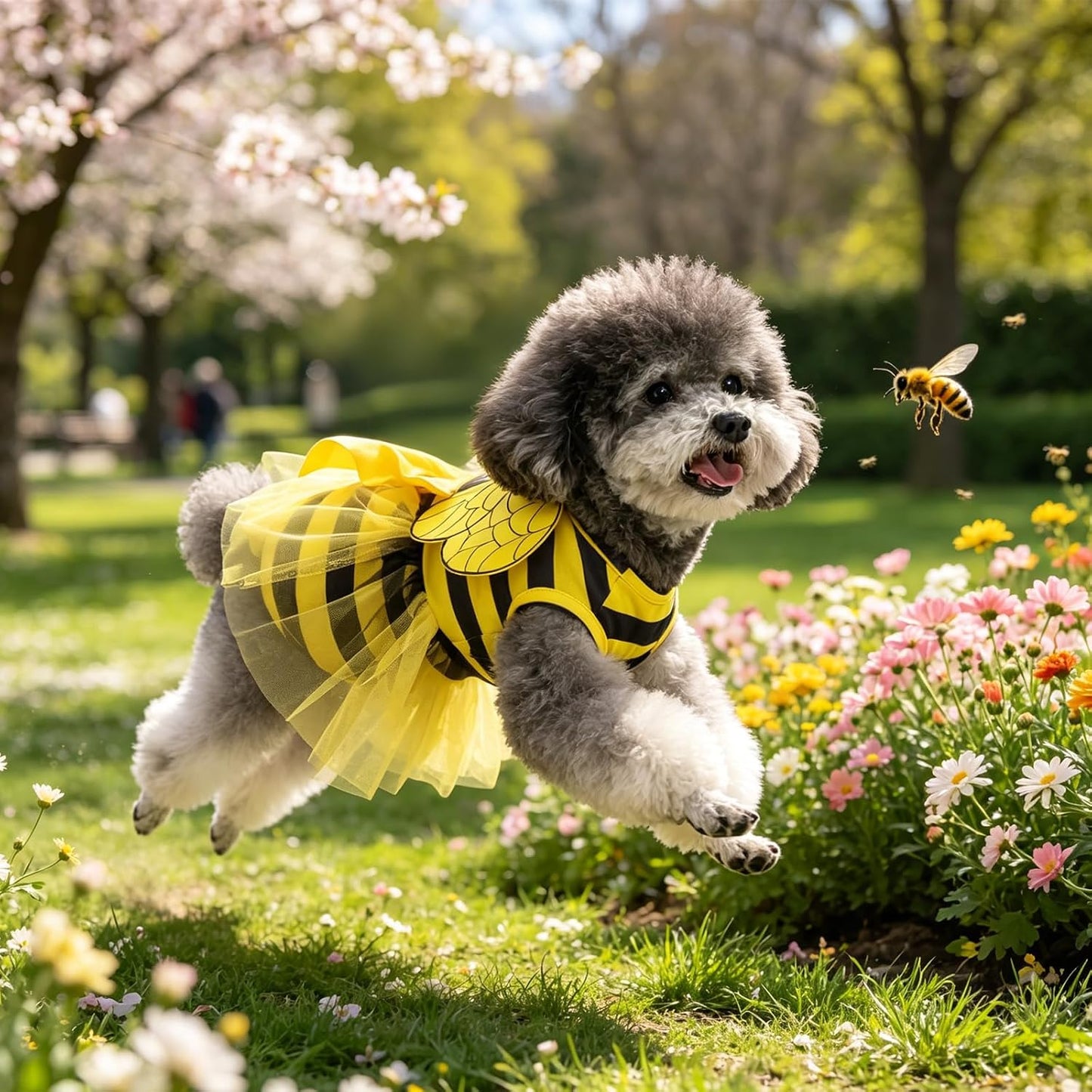 Dog Dress with Non-Woven Tulle Wings,Cute Princess Tutu Skirt for Small Medium Large Dogs,Soft Breathable Bowknot Puppy Clothes Dresses,Pet Outfit for Party Summer Daily Wear,Yellow Bees M