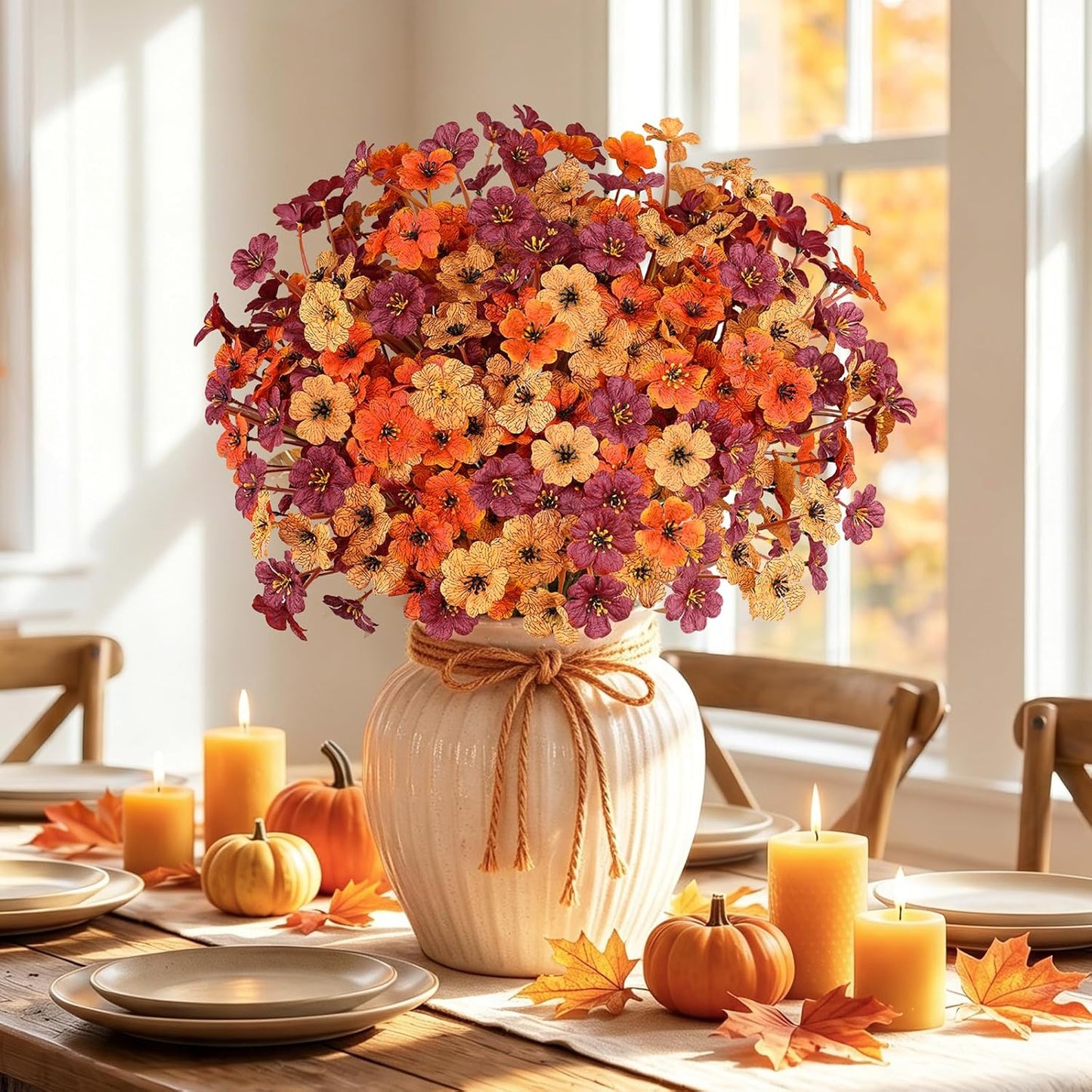 20 PCS Artificial Fall Flowers for Outdoors, Orange Fake Mums | Fall Decor, Farmhouse & Thanksgiving; No Fade Patio Porch Garden Window Box, Hanging Flowers & Planter Baskets
