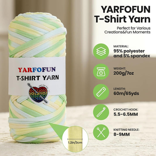 2 Pack Tshirt Yarn for Crochet,Rainbow T Shirt Soft Elastic Fabric Chunky Thick T-Shirt Crochet Yarn for Crocheting Knitting Beginner Hand Knitting Bag/DIY Craft/Home Decor 2 * 200G-Green Yellow