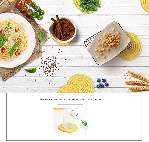 Gracelife 6pcs Cup Mat Pure Cotton Thread Weave Round Drink Hot Pads Mats Set Absorbent Scald-proof Drink Coasters (yellow)