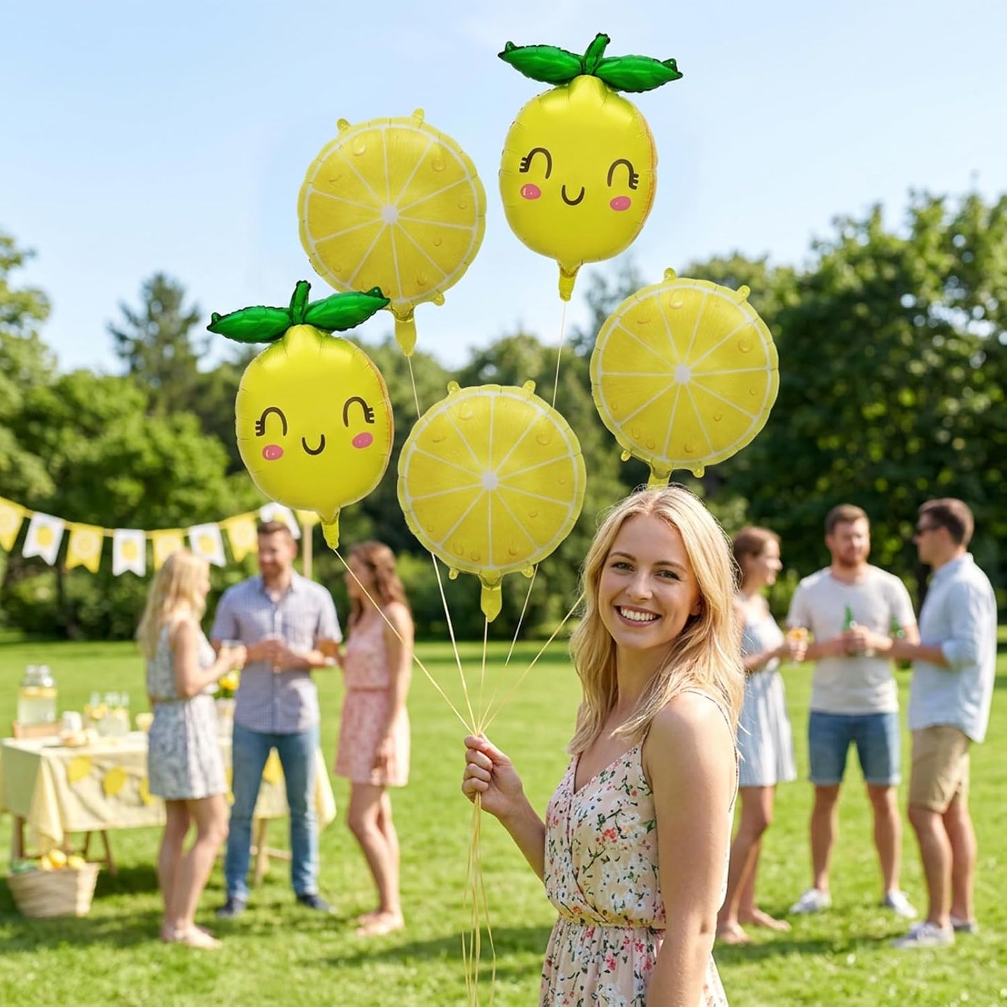 4PCS Lemon Balloons, Lemon Balloon Arch Kit for She Found Her Main Squeeze Bridal Shower, Summer Party Photo Backdrop, Includes 3 Round Lemon Drops and 2 Smiling Lemon Balloons