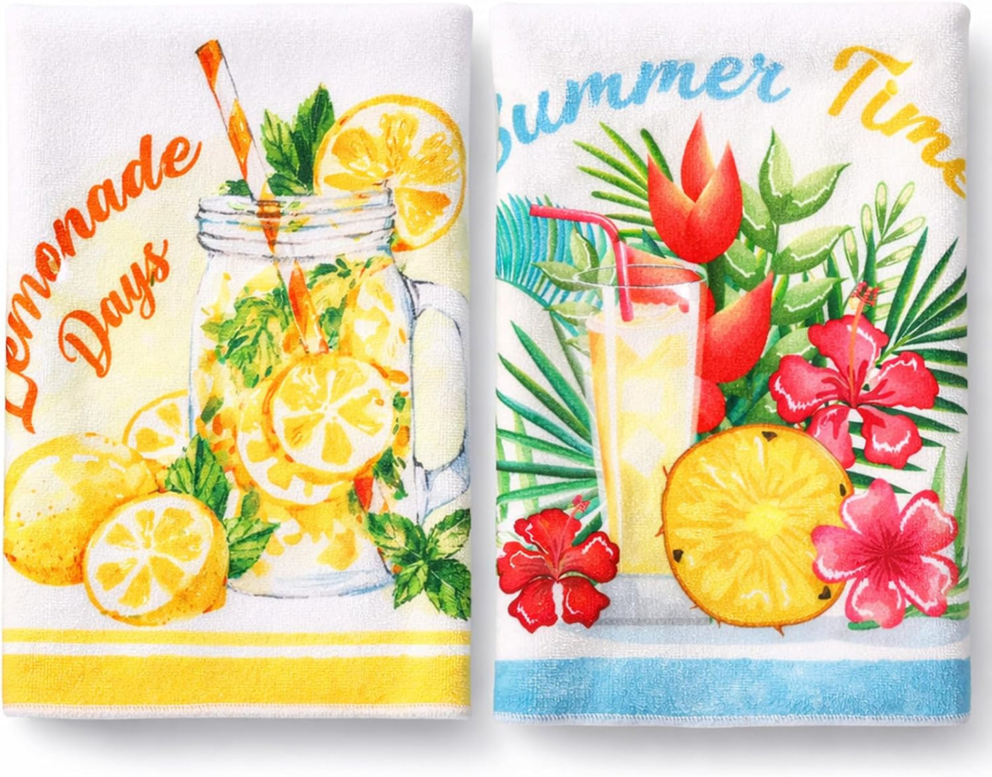 Lemon Kitchen Towels Set of 2 - Lemonade Print Microfiber Quick Dry Dish Towels - Decorative Summer Hand Towels for Kitchen Bathroom 18x26 Inch