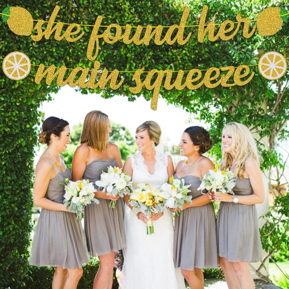 She Found Her Main Squeeze Banner | Lemon Citrus Lemon Theme Bridal Shower Bride to Be Wedding Engagement Bachelorette Party Supplies