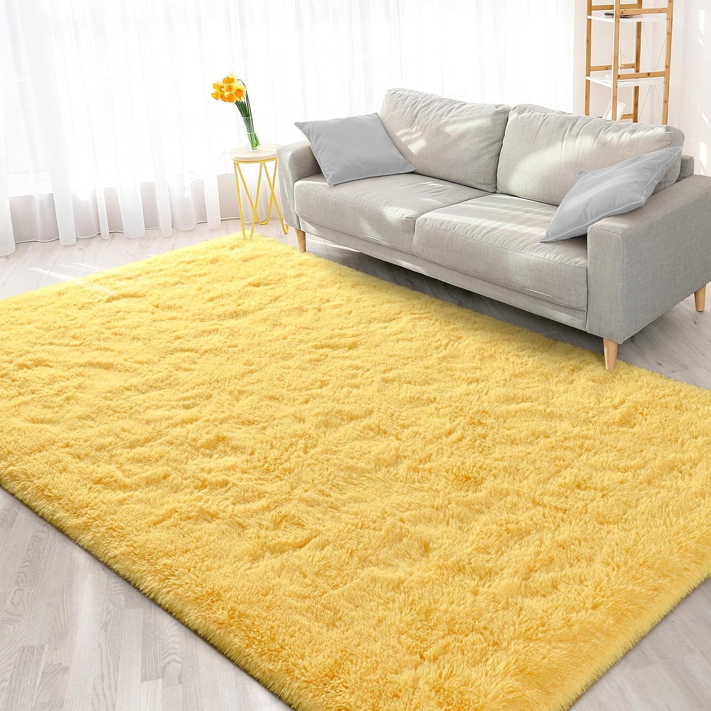 Large Area Rugs for Living Room, 4x6 Feet Yellow Shaggy Rug Fluffy Throw Carpets, Ultra Soft Plush Modern Indoor Fuzzy Rugs for Bedroom Girls Kids Nursery Room Dorm Home Decor