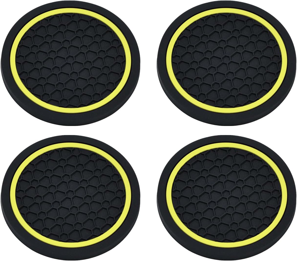 4PCS Car Cup Holder Coasters, 2.75 Inch Non-Slip Insert Water Bottle Holder Pads, Dustproof Automotive Interior Accessories Mat, Universal for Vehicles, Trucks, RVs and More (Yellow)