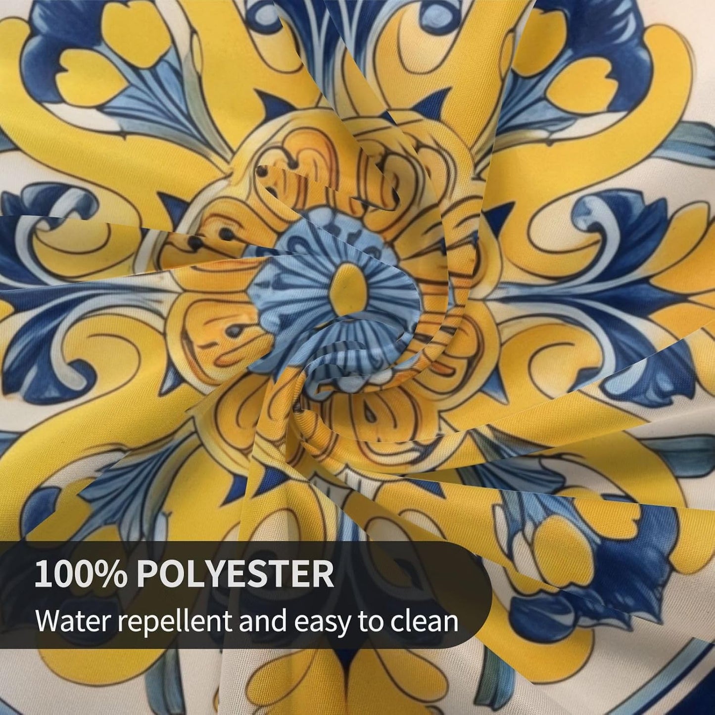 Yellow Blue Floral Round Tablecloth 60 Inch Washable Reusable Decoration Table Cover for Kitchen Party