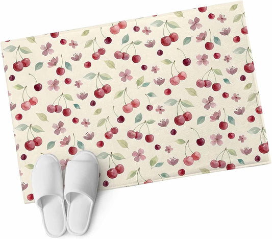 2x3ft Washable Area Rug,Fluffy Large Carpet Summer Cherry Harvest Flower Soft Indoor Rugs Non-Slip Accent Floor Mat for Living Room Bedroom Office Decor,Watercolor Fruit on Light Yellow