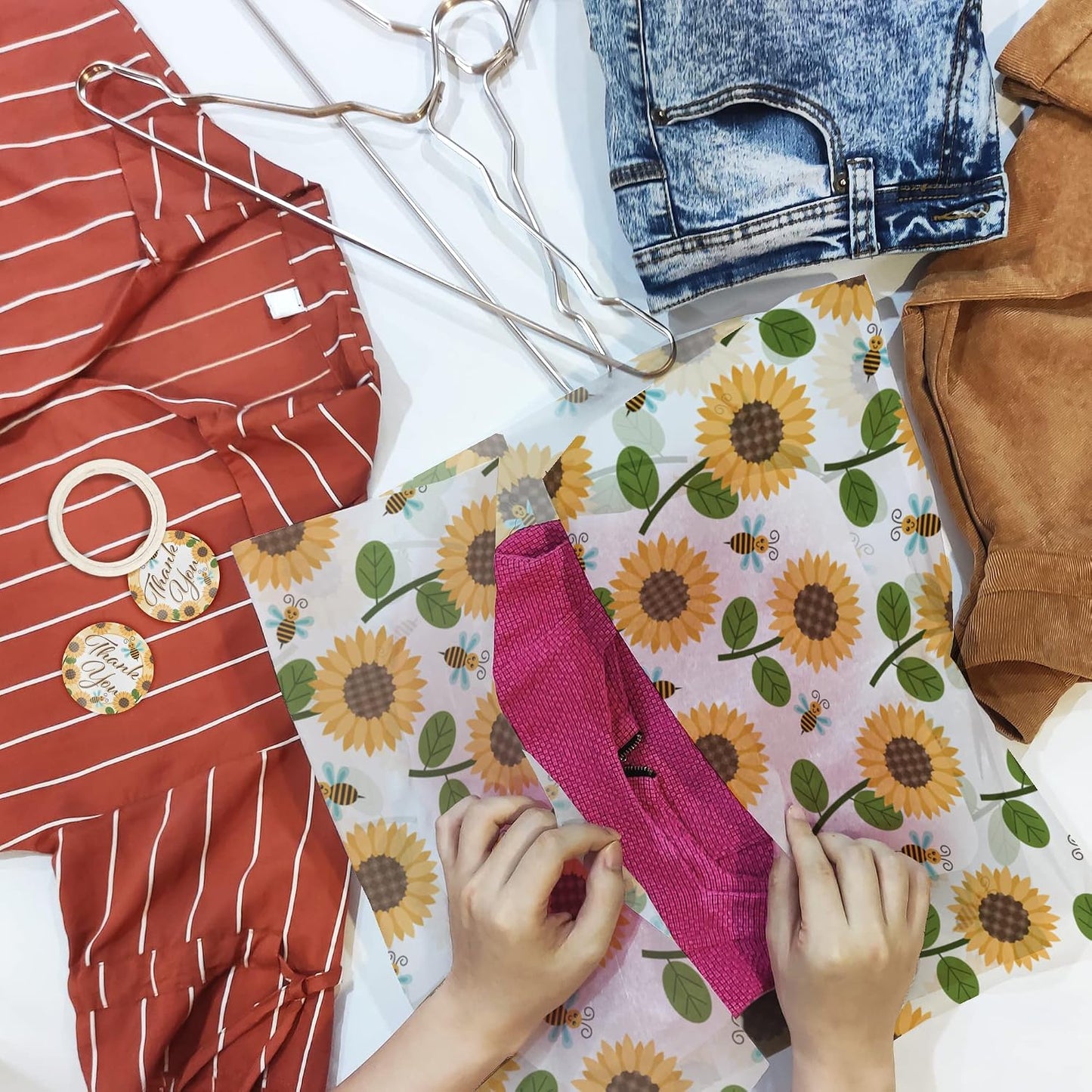 Sunflower and Bees Summer Printed Tissue Paper for Gift Bags or Boxes and Wrapping - Floral Spring Bulk Decorative Art Tissue Paper for Packaging and Gifting | 24 Sheets 20" x 30"