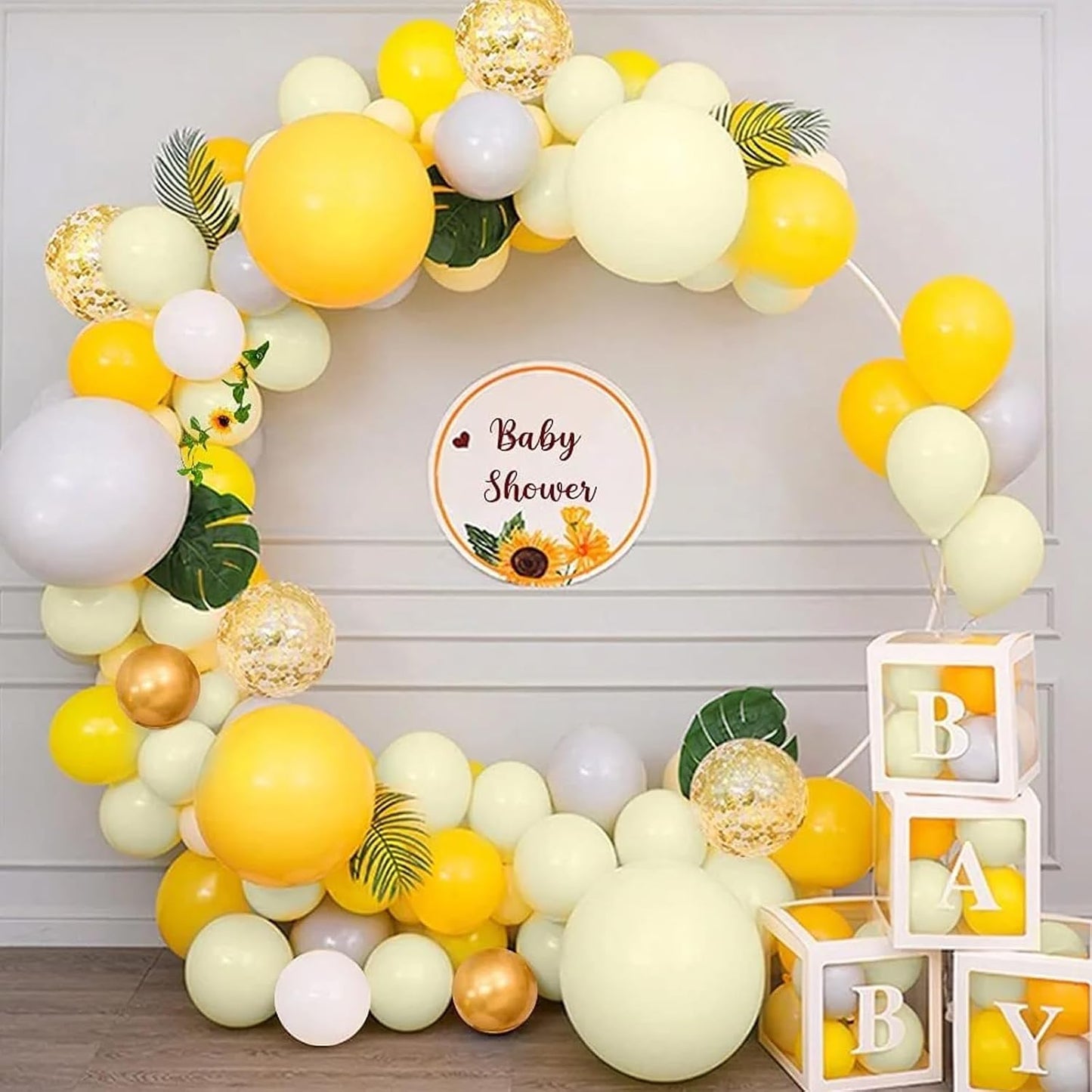 Yellow Balloon Garland Arch, 115 PCS Yellow White Balloon Arch Kit with Gold White Latex Balloon for Lemon Boho Sunshine Daisy Honeybee Theme Birthday Baby Shower Party Decoration