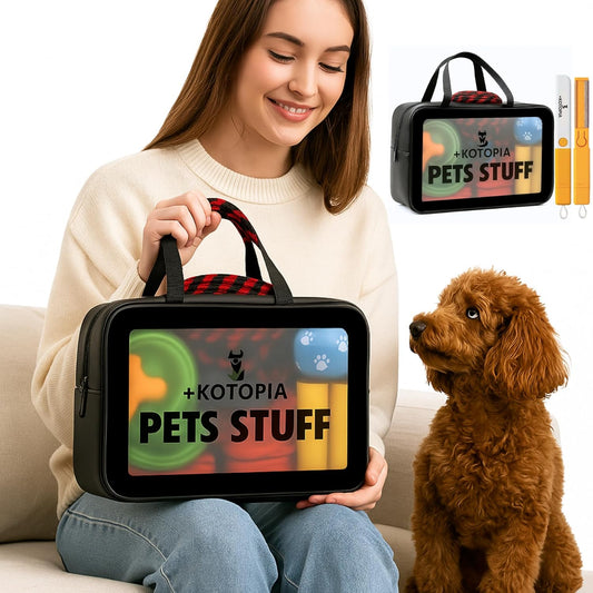 Dog Grooming Tote Bag β Travel Supply Organizer for Dogs β Pet Accessories Storage with Hair Remover Brush β Compact Grooming Bag for Home & Trips β Black/Yellow
