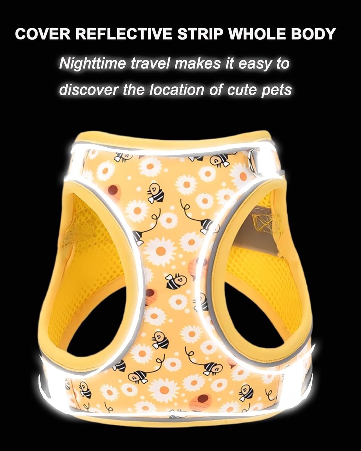 XXS Yellow Flower Pattern Dog Harness and Leash Set,No Escape Harnesses for Training Walking,Breathable Adjustable Puppy Vest for Small Medium Dogs, Cats (Yellow, XXS)