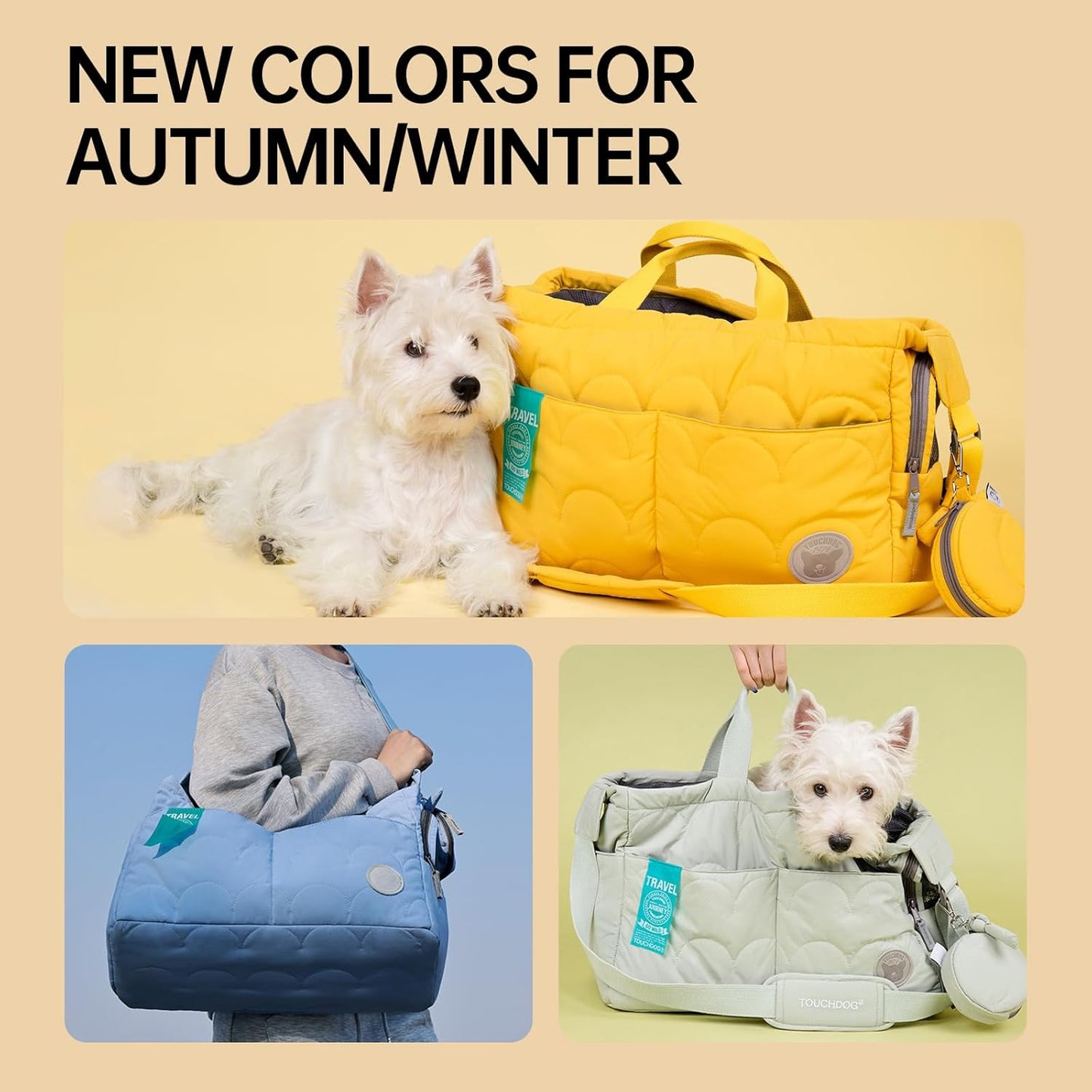 Macaron Cloud Pet Carrier Bag for Small Dogs and Cats, Lightweight Handheld Shoulder Crossbody Puppy Carrier with Storage Pocket, Breathable Expandable Pet Travel Carrier,Ups to 14 lbs (Yellow)