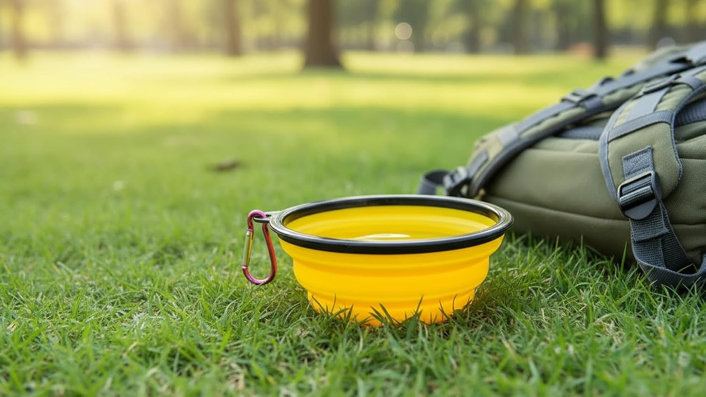 Silicone Foldable Pet Food Water Feeder, Collapsible Travel Bowl for Dog and Cat, Outdoor Portable (Yellow)