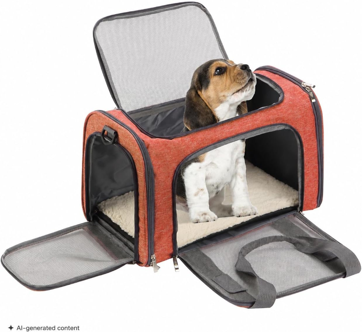 Pet Carrier, 17.5" x 11.2" x 11.5", Medium Size, Orange | Portable Travel Carrier for Small Pets, Cats & Small Dogs, Breathable Mesh, Safety Inner Leash