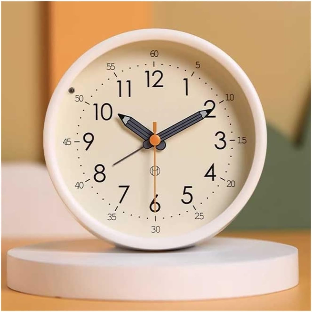 Alarm Clock Round Analog Alarm Clock Battery Operated for Living Room Kitchen Bedroom Office School Dormitory Bedside Tabletop(Yellow)