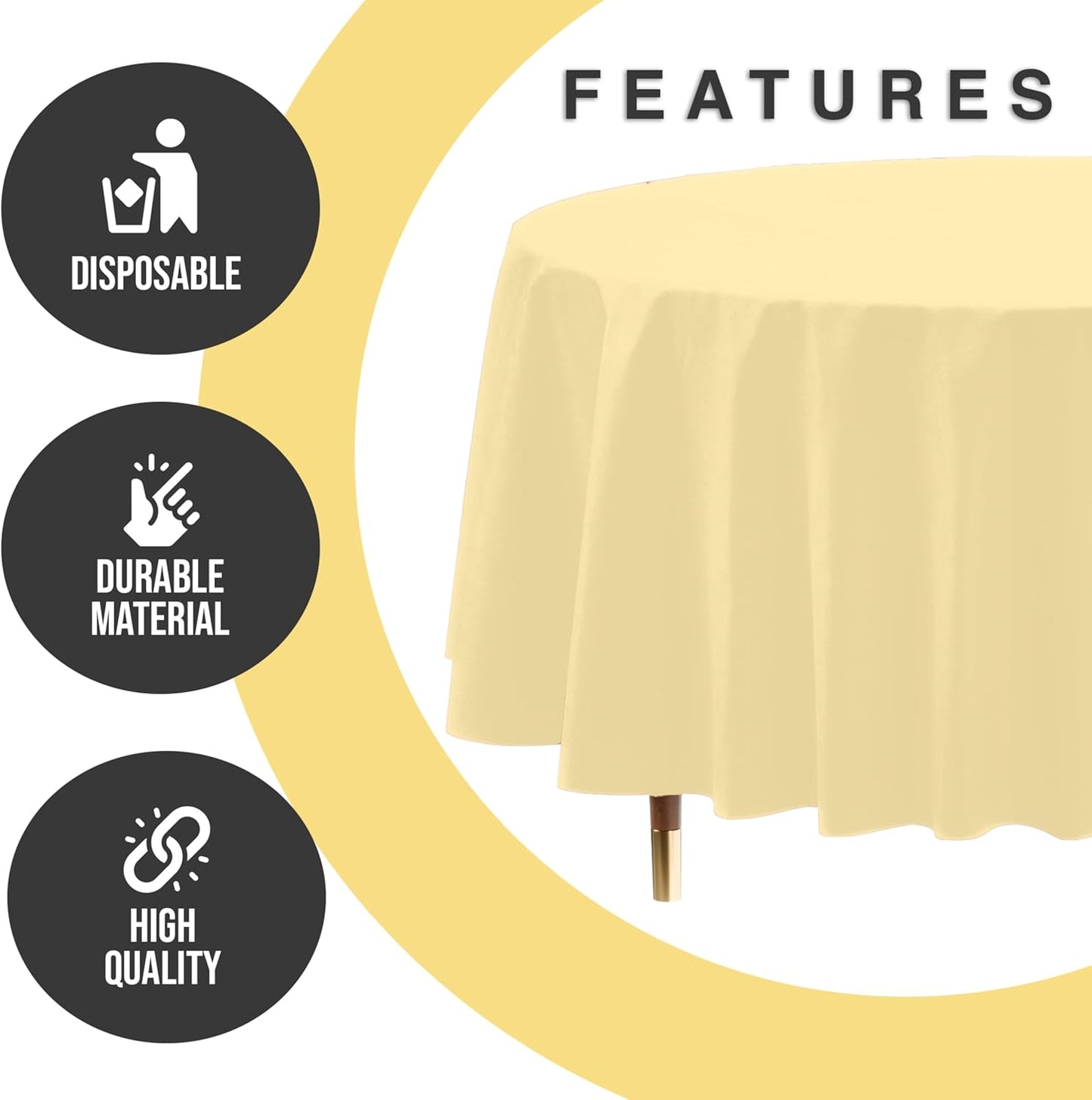 66% Thicker Premium Light Yellow Round Tablecloth 0.5 Mil 12 Pack Plastic Table Cloth Disposable 84 Inch Round Plastic Tablecloth Won't Tear Easily Like Cheap Thin Brands