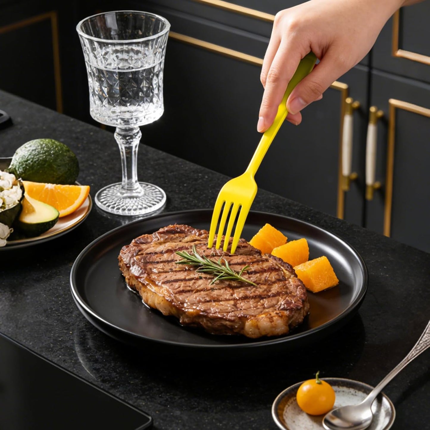 Yellow Plastic Forks Disposable, 50 Count - 7.28 Inch Heavy Duty Disposable Cutlery Utensils Solid for Party, Picnic, Catering, Daily Use & More (Yellow)