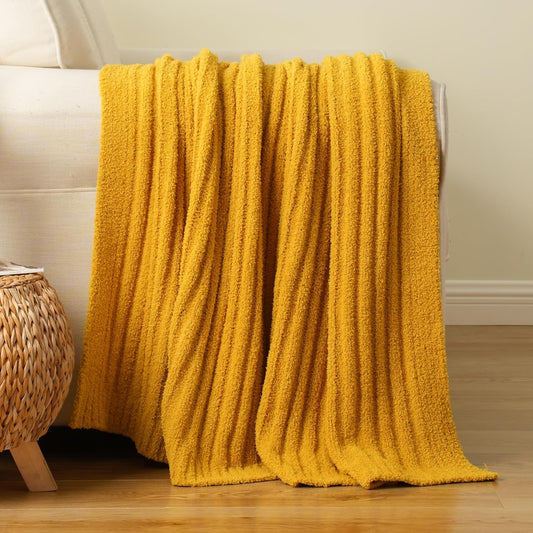 BATTILO Fluffy Soft Yellow Throw Blanket, Fuzzy Plush Mustard Knit Throw Blankets, Warm Lightweight Cozy Blanket for Couch, Bed, Sofa, Home Decor, 50"x60"