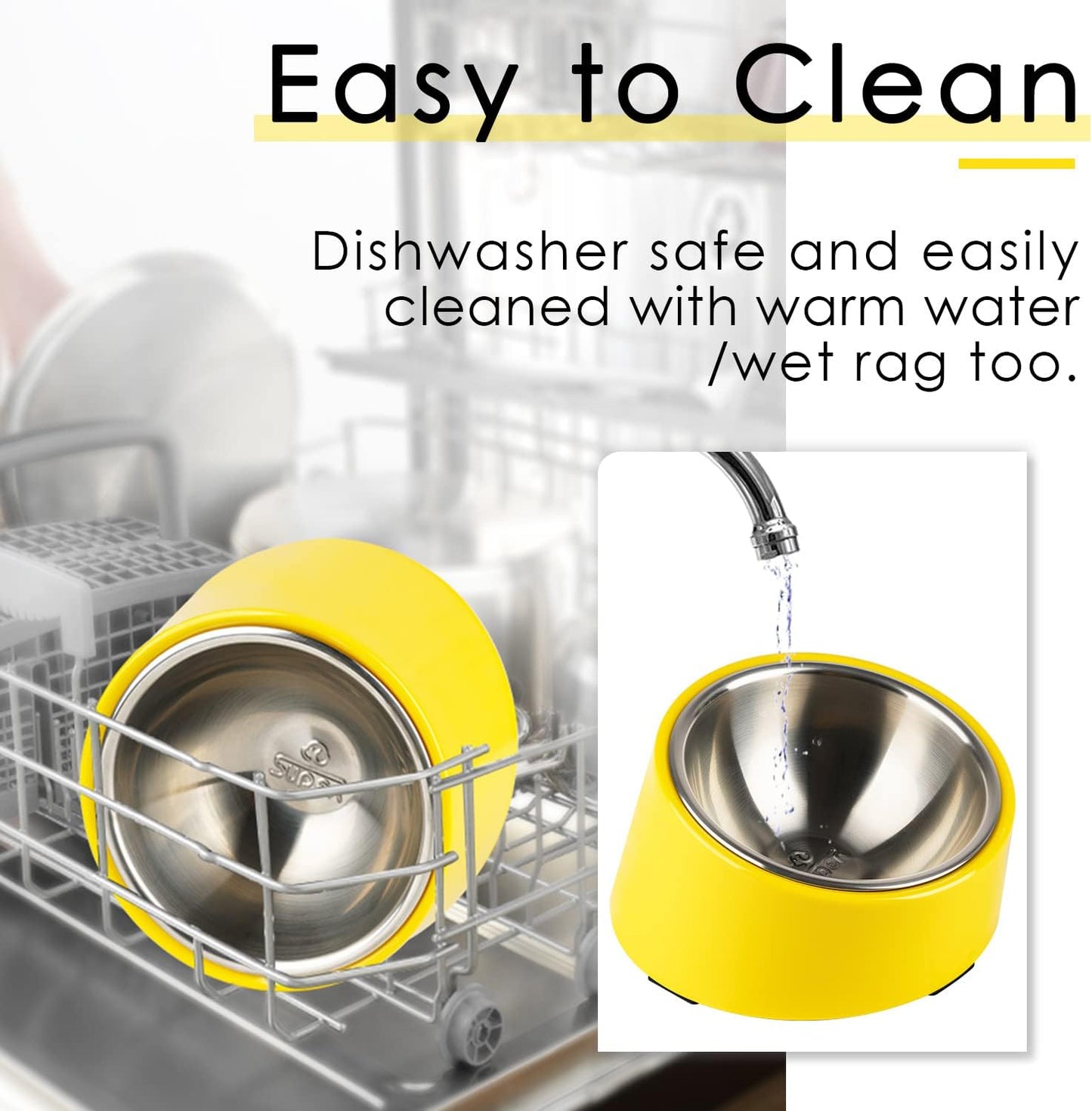Mess Free 15° Slanted Bowl for Dogs and Cats, Tilted Angle Bulldog Bowl Dog Feeder, Non-Skid & Non-Spill, Easier to Reach Food M/1 Cup Bright Yellow