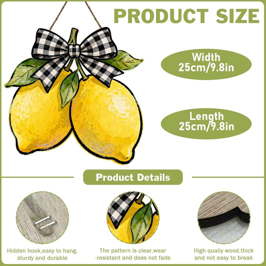 Harooni Lemon Welcome Door Sign for Front Door Spring Summer Hanging Wreath 10"x10" Fresh Lemon Wood Sign Front Door Farmhouse Fall Wall Porch Art Home Kitchen Living Room Indoor Outdoor Ornaments