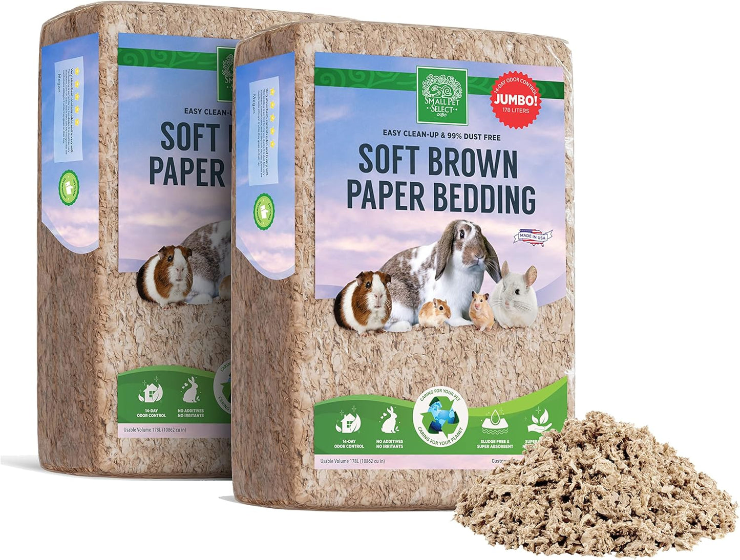 Premium Soft Paper Bedding, Beige, 56 L | Natural Absorbent Bedding, Odor Control, Made in USA, For Indoor & Outdoor Rabbits, Guinea Pigs & Small Pets