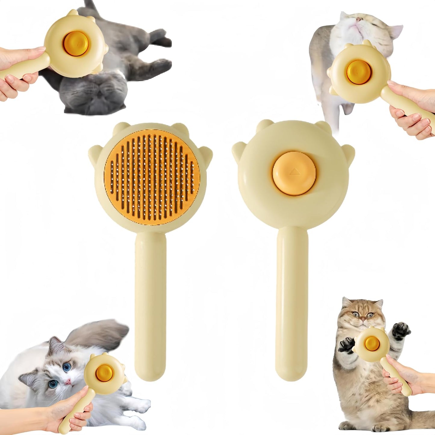 Pet Grooming Brush for Cats and Dogs,Cat Accessories Kit Cat Brush With Release Button&Professional Cat Nail Clipper For Pet Hair Cleaner And Claw Care (Yellow brush)