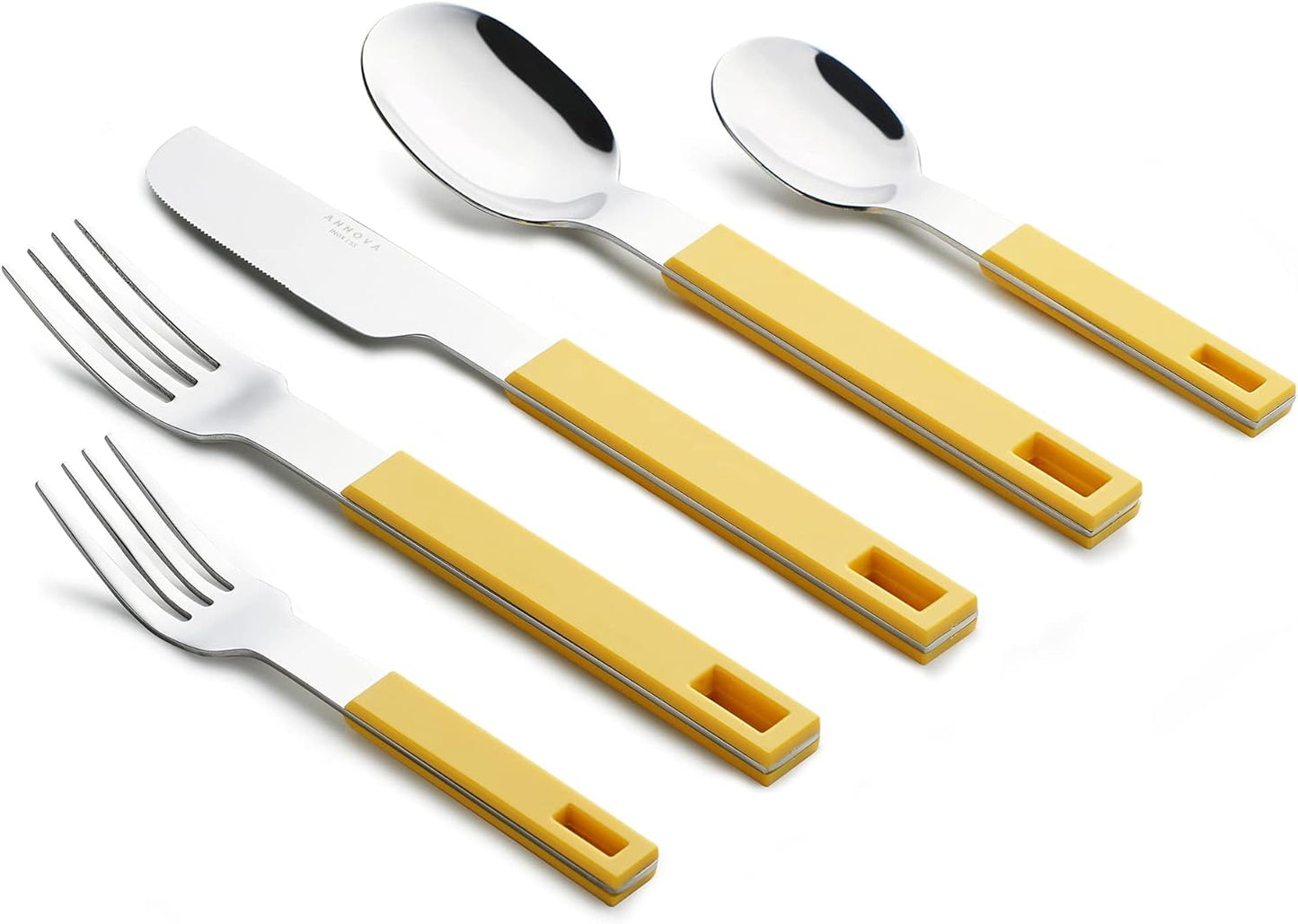 ANNOVA Silverware Set 20 Pieces Stainless Steel Cutlery Color Block Handle Modern Style Flatware - 4 x Dinner Knife; 4 x Dinner Fork; 4 x Salad Fork; 4 x Dinner Spoon; 4 x Dessert Spoon (Yellow)