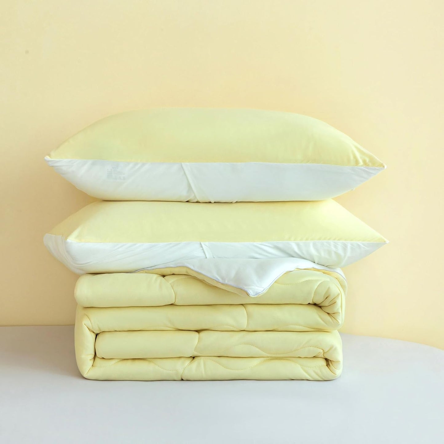 COTTEBED Reversible KING Bedding Comforter Set, Jersey Knit All Season Milk Cup Dual-Side Down Comforters, Super Soft Breathable Fluffy Lightweight Quilt & Pillow Shams(Yellow and White King/Cal King)