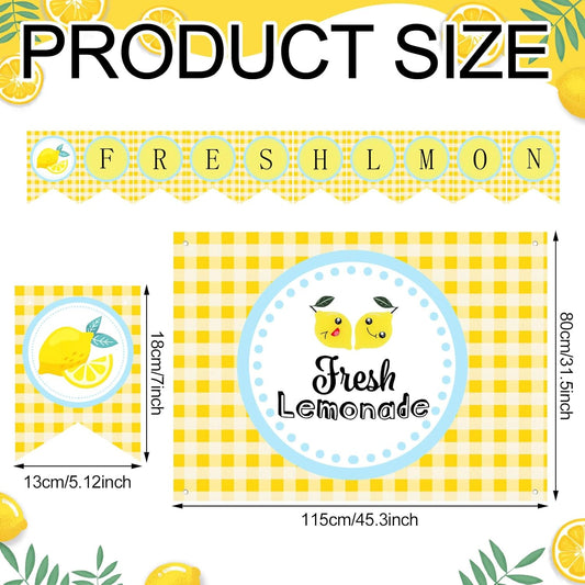 43 Pcs Lemonade Stand Supplies 45" x 31" Tablecloth, 2 Fresh Lemon Garland, 40 Balloons for Fresh Squeezed Lemonade Stand Decorations Kit Summer Picnic Lemon Birthday Party(Yellow,Check)