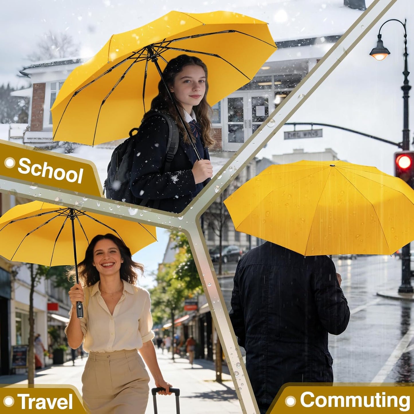 Travel Umbrella Compact - 10 Ribs Portable Collapsible Umbrellas for Rain Windproof - Paraguas Automatic Small Folding Umbrella Lightweight Packable Umbrella for Women Men