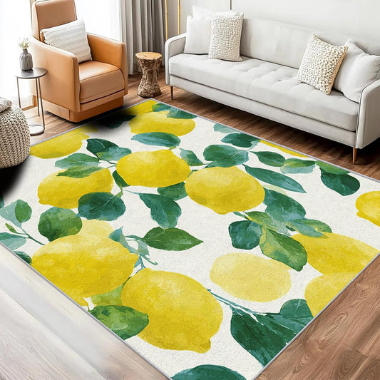 Lemon Throw Rug for Entryway, Washable Non Slip, 2x3 Small Indoor Doormat Farmhouse Fruit Design for Bedroom Kitchen, Lemon Home Decor Door Mat, Low Pile Soft