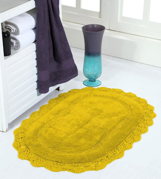 Crochet Collection - Designer, Plush 100% Cotton Round, Oval Bath Area Rug (20x32 inches, Yellow)