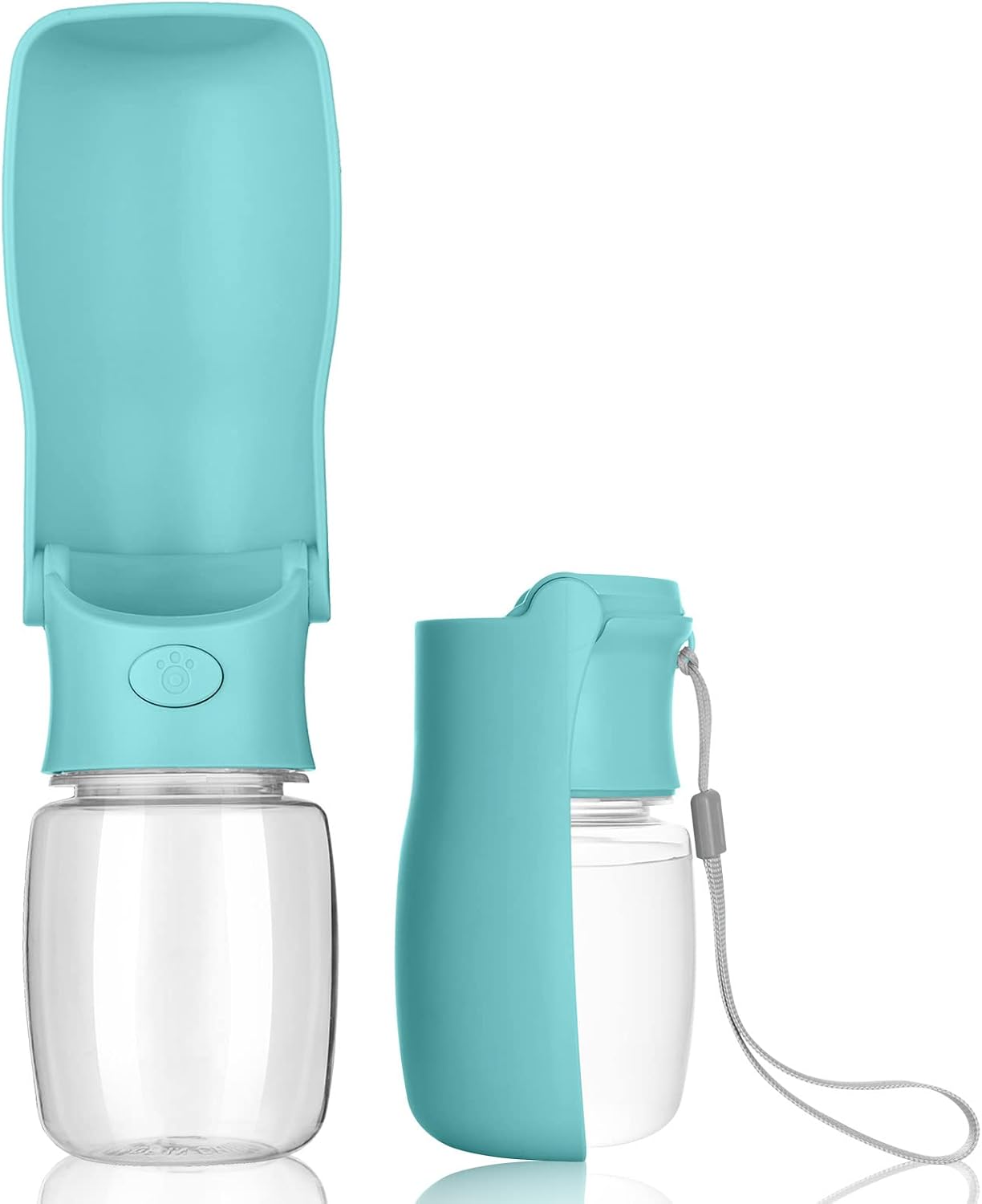 Foldable Dog Water Bottle, 12 oz Leak Proof Portable Dispenser (Green) | 5.5" Wide Drinking Tray, One-hand Operation, BPA Free, Food Grade ABS, Stable Base, Large Pet, Outdoor Walking Travel