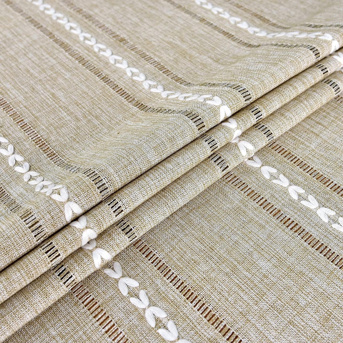 Farmhouse Embroidered 52x52 Inch Square Tablecloth Linen Texture | Yellow Square Table Cloth, Rustic Jacquard Striped Tablecloth, Washable Dining Table Cover for Kitchen Home Decoration