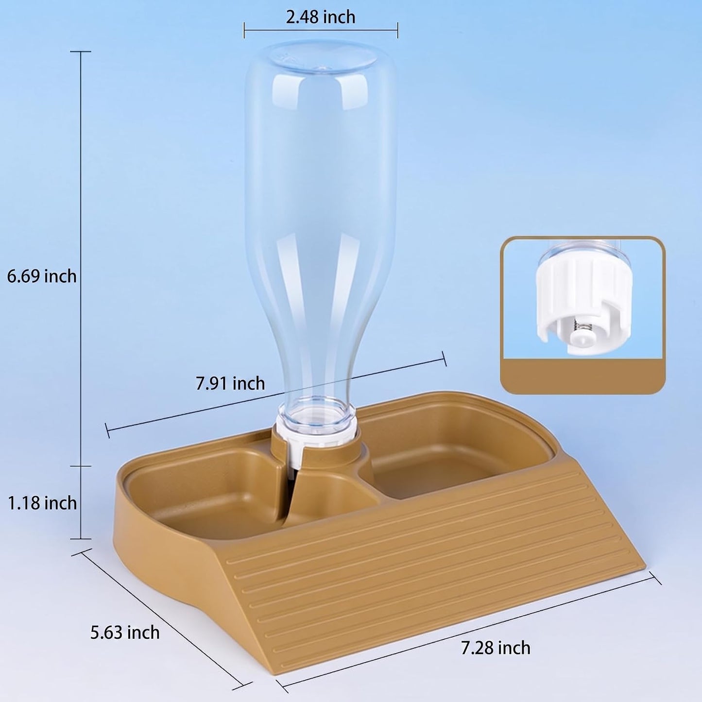 Automatic Reptile Water Feeder Automatic Water Dispenser with Ramp 2-in-1 Turtle Water Bowl Food Dish for Tortoise, Gecko, Snake, Bearded Dragon, Lizard (Brown Yellow)