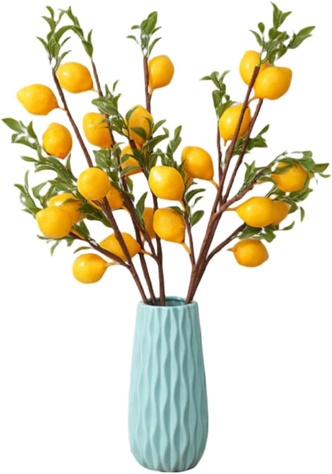 3 Pcs Artificial Lemon Decor 19" Yellow Fake Lemons Branch Beautiful | Lemon Branches Decoration for Home Holiday Farmhouse Table Centerpiece and Home Decoration