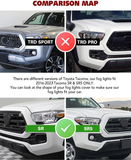 Fog Lights For 2016-2023 Toyota Tacoma (Fit SR, SR5 Model Only) With Yellow Lens 2PCS