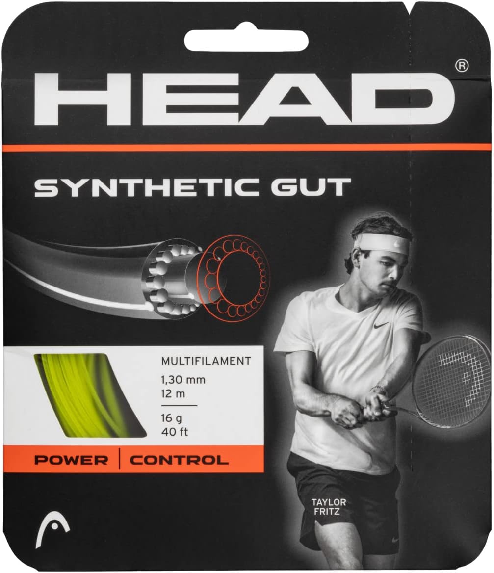 Synthetic Gut Tennis String Full Set, 16 Gauge, Yellow, 40 Foot Length