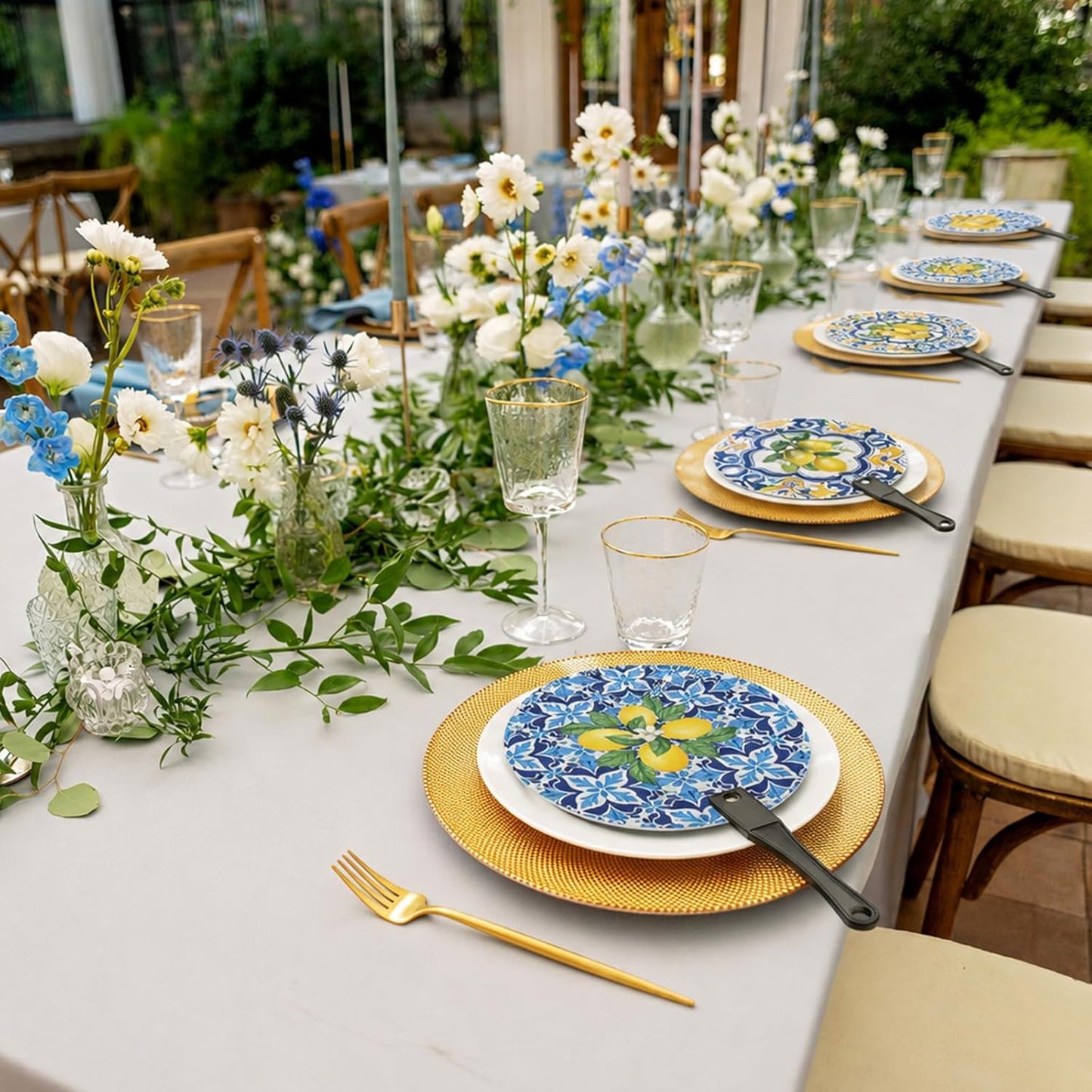 30 Pcs Capri Lemon Handheld Fan Bulk Amalfi Coast Party Decorations 5 Styles Chinoiserie Porcelain Mediterranean Lemon Plastic Round Hand Fans for Wedding Birthday Bridal Shower Party Favors
