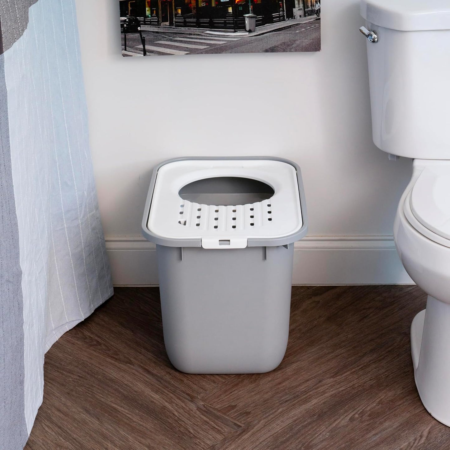 Large Top Entry Cat Litter Box with Lid, Enclosed Covered Cat Litter Box for Indoor Cats, Dog Proof Design, Odor Control, Litter Tracking Reduction, Scoop Included, Gray/White