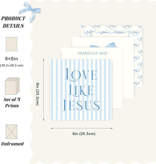 Coquette Yellow Bow Jesus Wall Art Decor Posters, Butter Yellow Bow Christian Room Bedroom Bathroom Dorm Wall Art Decor Aesthetic for College Teen Girls Gifts, Inspirational Bible Verses Bow Wall Decor, 10x8 Inch Set of 4 Bow Pictures(UNFRAMED)