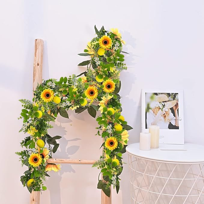 Artificial Lemon Garland, 6.56Ft, Sunflower Lemon Hanging Vines, Spring Summer Flowers Decorations for Table Centerpieces Room Kitchen Garden Birthday Wedding Baby Shower Party Decor